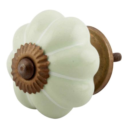 Light Green With White Line Ceramic Melon Dresser Knob